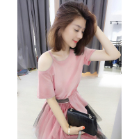 BOBOWALTZ欧洲站时尚裙子夏装女2019新款欧货潮韩版蓝色露肩收腰网纱连衣裙B182k04239p0130