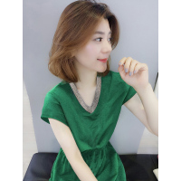 BOBOWALTZ欧洲站夏装女2019新款欧货潮 韩版宽松V领慵懒风短袖连衣裙B182k04296p0160