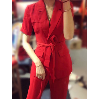 赛美意欧洲站春夏季2019新款欧货女神范POLO领修身阔腿裤时尚套装S182m04820p4040