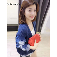 bobowaltz女装针织衫春装女2019新款chic罩衫牛仔拼接长袖小外套B171d0332p