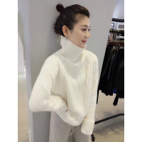 梵莉思夏装女2019新款欧货韩版宽松针织衫白色高领毛衣F162b6914p