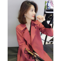 梵莉思FANLISI时尚气质单排扣风衣女 欧洲站女装2019夏新款翻领中长款外套F183n03628p3643