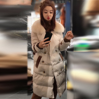 SAIMEIYI欧洲站白色大毛领羽绒服外套女双排扣宽松大码中长款冬装新款S172h3934p3311