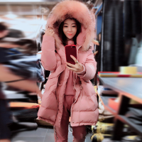 SAIMEIYI欧洲站2019女新款欧货粉红色连帽带毛领百搭面包羽绒服外套S172h5574p3342