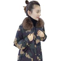 BOBOWALTZ欧洲站春装女2019新款欧货潮韩版迷彩加厚大毛领中长款羽绒服外套B184k09476p
