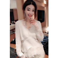 赛美意(SAIMEIYI)欧洲站春夏季2019新款欧货时尚毛衣蕾丝打底衫v领镂空针织衫女S184m10294p