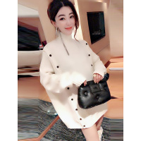 赛美意(SAIMEIYI)欧洲站春夏季2019新款欧货时髦宽松长款针织打底衫白色高领毛衣S184m10450p