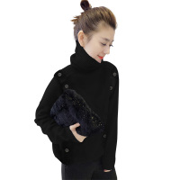 BOBOWALTZ欧洲站女春装2019新款欧货潮韩版加厚宽松高领套头黑色针织衫毛衣B184k09414p