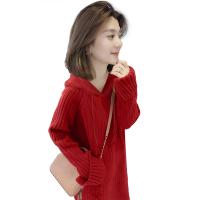 BOBOWALTZ欧洲站春装女2019新款欧货 韩版连帽中长款过膝休闲针织衫毛衣裙B184k08579p