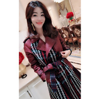 赛美意(SAIMEIYI)欧洲站春夏季2019新款气质风衣欧货拼接皮大衣女时尚中长款外套S183m08006p