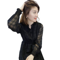 梵莉思(FANLISI)欧洲站夏装女2019新款欧货黑色仙女长款长袖雪纺连衣裙F181n00521p