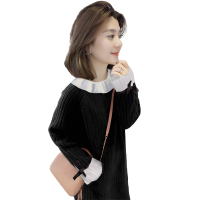 BOBOWALTZ欧洲站2019女装新款春装欧货时尚黑色圆领连衣裙中长款毛衣针织衫B184k09907p