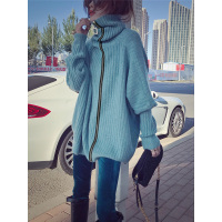 赛美意(SAIMEIYI)欧洲站春夏季2019新款欧货时尚宽松针织雾霾蓝中长款毛衣外套女S184m10243p