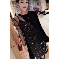 赛美意(SAIMEIYI)欧洲站春夏季2019新款欧货时尚气质网纱裙子拼接亮片打底连衣裙女S184m11162p