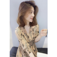 梵莉思(FANLISI)欧洲站夏装2019新款女装五分袖雪纺显瘦红色减龄V领中长款连衣裙F182n00758p