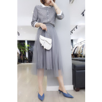 bobowalzt气质优雅时尚网纱连衣裙女欧洲站女装2019春季新款灰色流苏中长多层半身裙