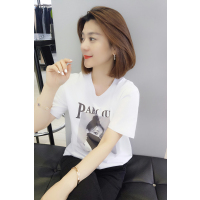 bobowalzt优雅气质休闲时尚上衣t恤短袖女 欧洲站女装2019春季新款印花字母图案短袖白T恤B191y01633p