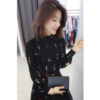 梵莉思春季2019新款女装气质法式复古过膝碎花雪纺连衣裙长裙子F191t00817p