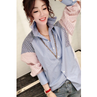 赛美意翻领拼接衬衫女 欧洲站女装2019春夏新款休闲时尚气质优雅衬衫S191u00510p