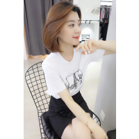 bobowalzt优雅时尚百搭时髦t恤女 欧洲站女装2019春季新款欧货潮印花创意短袖B191y02064p