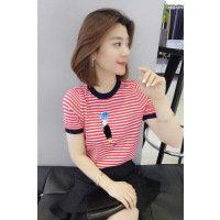 bobowalzt优雅气质时尚百搭选修女 欧洲站女装2019春季新款条纹创意印花卡通t恤B191y02175p