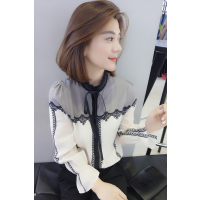 梵莉思长袖蕾丝网纱衬衫女 欧洲站女装2019春季新款气质简约个性设计感衬衫F191t00230p