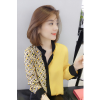 梵莉思拼色撞色个性设计衬衫女 欧洲站女装2019春季新款优雅时尚简约欧美风衬衫F191t00325p