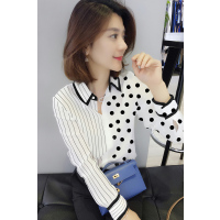梵莉思波点条纹撞色拼接长袖衬衫女 欧洲站女装2019春季新款简约优雅时尚衬衫F191t00477p