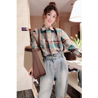 赛美意格子长袖衬衫女 欧洲站女装2019春夏新款欧美简约洋气设计感S191u00516p