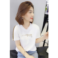 bobowaltz简约百搭显瘦宽松唯美T恤短袖女 欧洲站女装2019春季新款简约百搭字母短袖B191y01318p