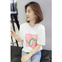 bobowaltz印花唯美简约宽松百搭T恤短袖女 欧洲站女装2019春季新款印花唯美短袖B191y01483p