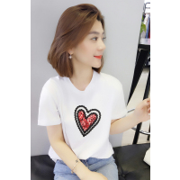 bobowaltz简约气质甜美印花百搭宽松T恤短袖女 欧洲站女装2019春季新款简约甜美印花短袖B191y01593p