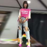 赛美意镂空时尚牛仔裤女 欧洲站女装2019春季新款镂空时尚街头牛仔裤S182m04752p