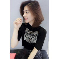 bobowalzt简约猫咪印花休闲短袖女 欧洲站女装2019春季新款印花猫咪短袖B191y01843p