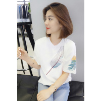 bobowalzt羽毛印花简约短袖女 欧洲站女装2019春季新款羽毛印花短袖B191y01846p