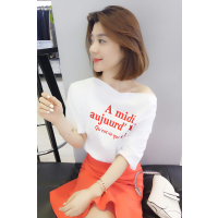 bobowalzt斜领印花洋气短袖女 欧洲站女装2019春季新款斜领印花短袖B191y01986p