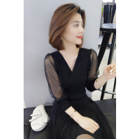 bobowalzt网纱性感泡泡袖连衣裙女 欧洲站女装2019春季新款网纱性感连衣裙B191y01870p