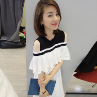 欧洲站夏装女装2019新款欧货潮很仙的小个子荷叶边露肩白色连衣裙B171d4191p