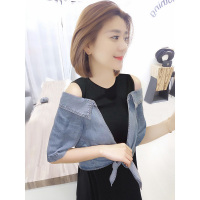 欧洲站2019夏装新款女欧货潮韩版牛仔拼接露肩超仙的假两件连衣裙B192y04043p