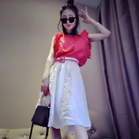赛美意欧洲站2019夏季新款欧货气质半身裙两件套无袖衬衫休闲时尚套装女S182m04478p