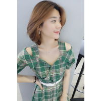 BOBOWALTZ欧洲站夏装女装2019新款欧货潮牛油果绿小清新减龄显瘦气质连衣裙B192y05411p