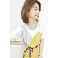 梵莉思短袖连衣裙2019新款夏欧洲站女装豹纹蝴蝶结收腰假两件拼接中长裙F192t03556p