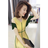 BOBOWALTZ欧洲站夏装女装2019新款欧货潮流时尚韩版收腰V领拼色气质连衣裙B192y05733p