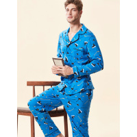 雅婷雅雯2018新款男士秋冬款纯棉长袖开衫家居服套装休闲薄款秋冬