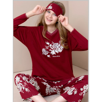 雅婷雅雯家居服睡衣女秋天长袖套头棉质莫代尔居家服套装秋冬