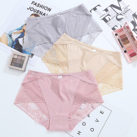 【3条】女士性感中低腰女士内裤 蕾丝无痕包臀短裤