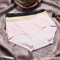 女士无痕内裤女冰丝一片式中腰性感提花舒适透气纯棉裆三角裤3条