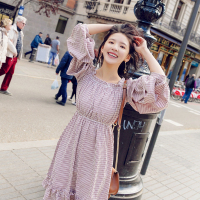 Ms.Maggie夏季新款格子泡泡袖连衣裙8401-3329-K85-DSH