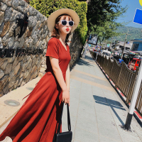 Ms.Maggie韩版新款2018夏新款后背露腰简约气质短袖连衣裙5067-77290-K70-JHS