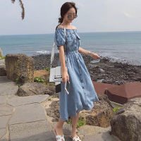 Ms.Maggie韩版新款牛仔一字肩连衣裙8321-8822-K85-LS